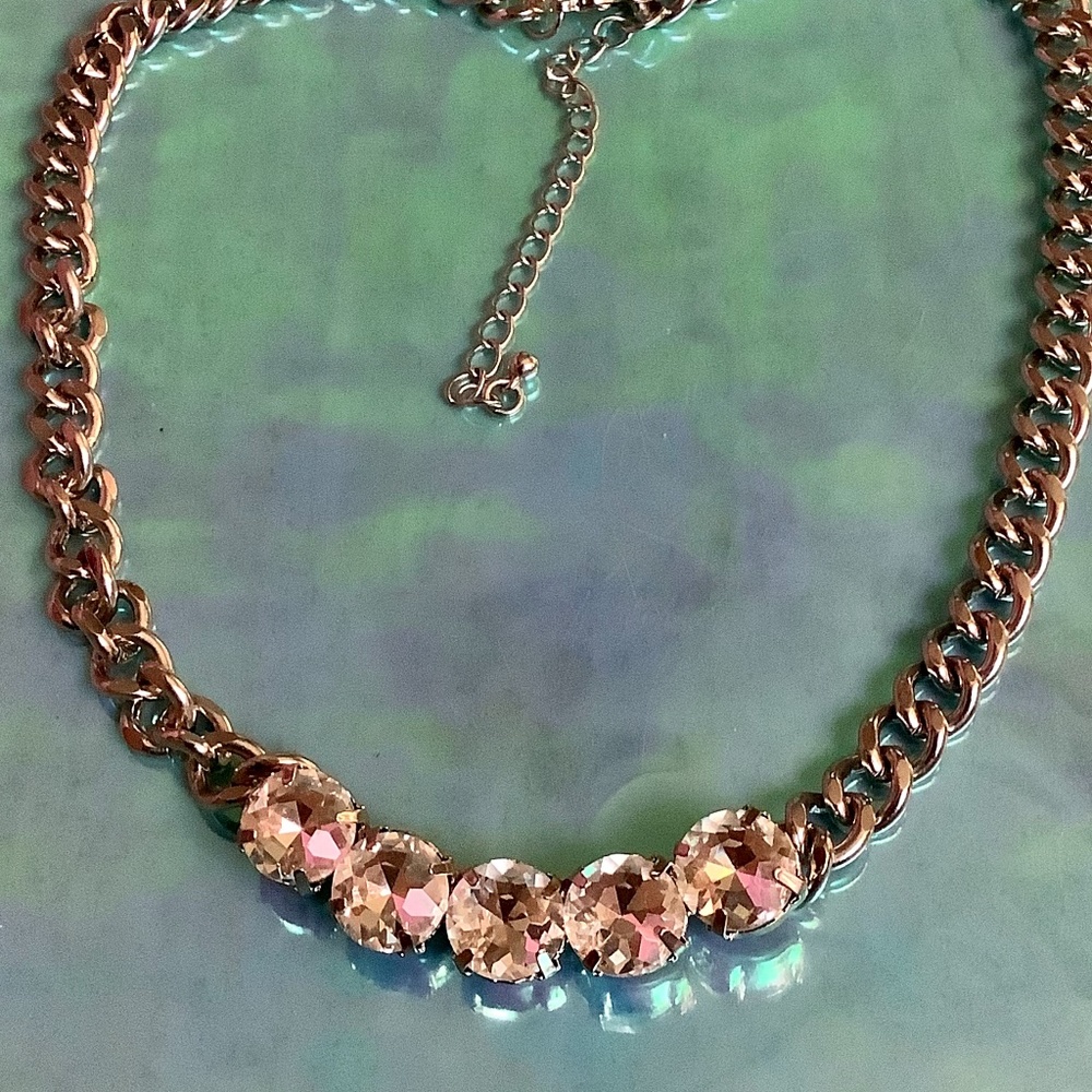 Chunky Chain Silver Rhinestone Statement Necklace